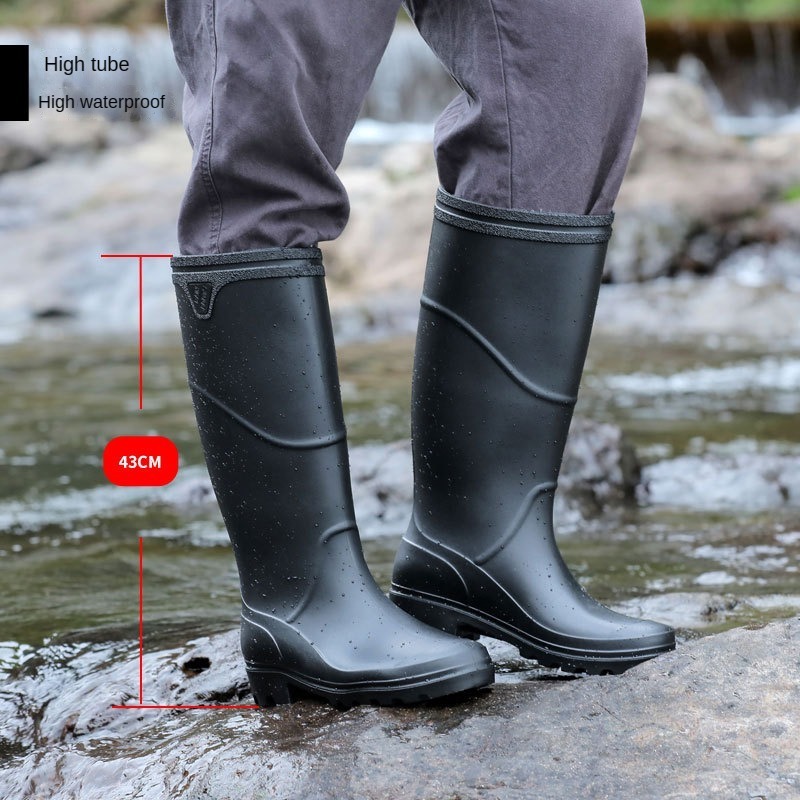 PVC black anti piercing woodland construction working protective waterproof rubber wellies gumboots rain boots for men