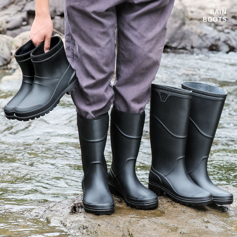 PVC black anti piercing woodland construction working protective waterproof rubber wellies gumboots rain boots for men