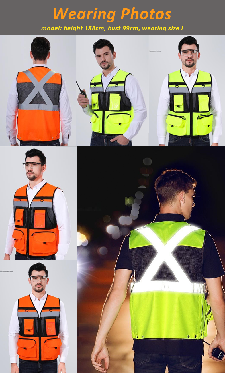 Security Waistcoat Construction Night Safety High Visibility Safety Clothing Reflective Vest for Men safety work wear