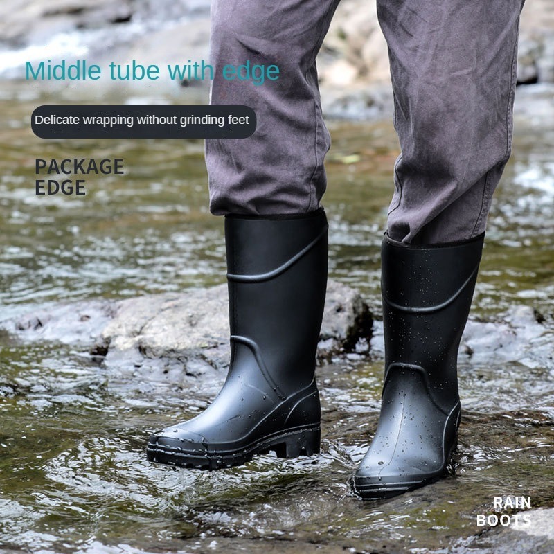 PVC black anti piercing woodland construction working protective waterproof rubber wellies gumboots rain boots for men