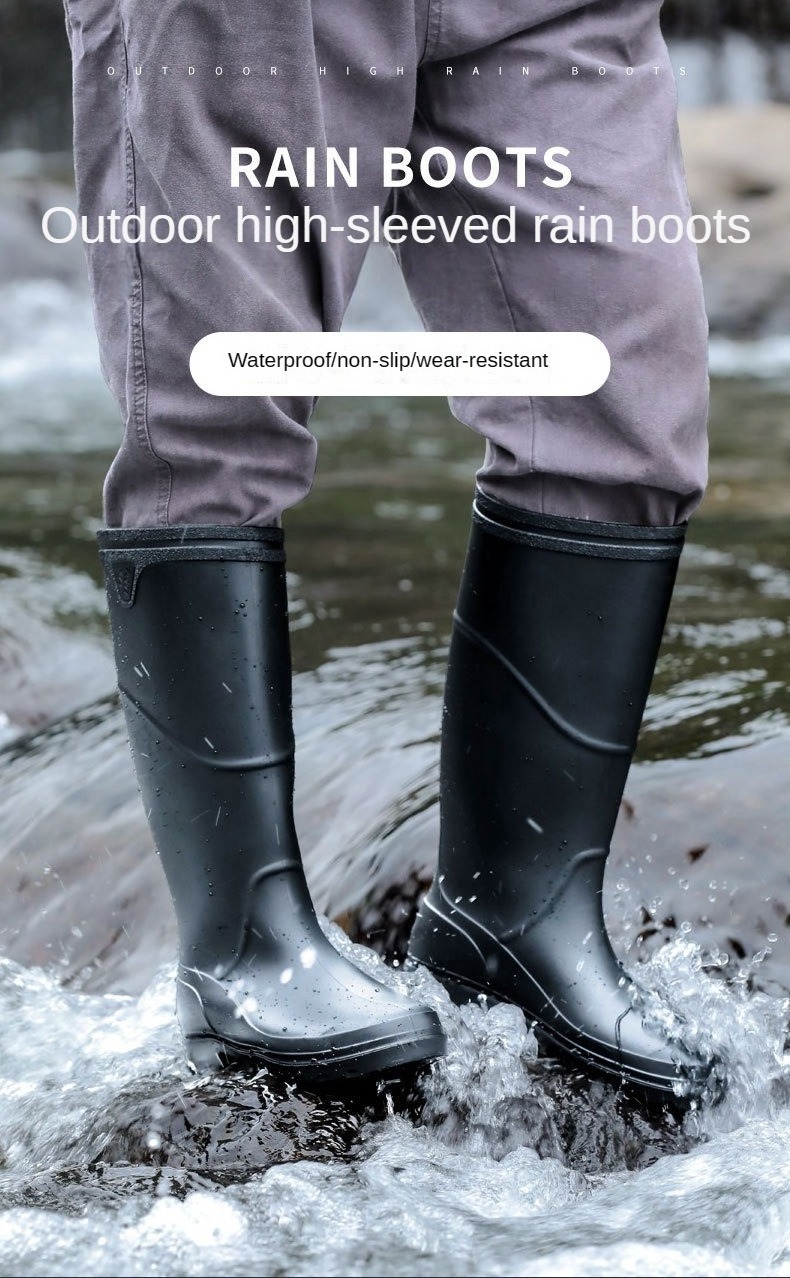 PVC black anti piercing woodland construction working protective waterproof rubber wellies gumboots rain boots for men