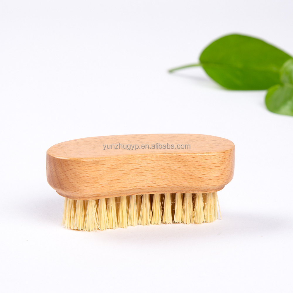 Custom Logo beech Wood Double Sided Natural Boar Bristles Hand Nail Scrub Cleaning Brush for Fingernail or Toenail