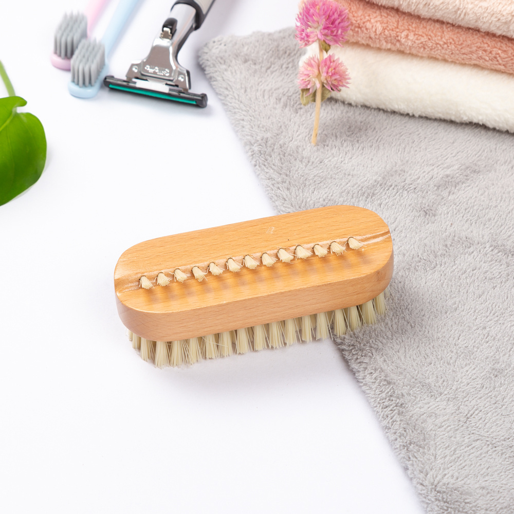 Custom Logo beech Wood Double Sided Natural Boar Bristles Hand Nail Scrub Cleaning Brush for Fingernail or Toenail