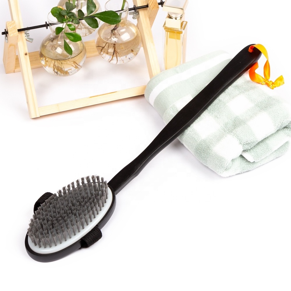 Wood Bath Brush with Natural Bristle, Detachable Wooden Handle for Exfoliating Back, Body, and Feet