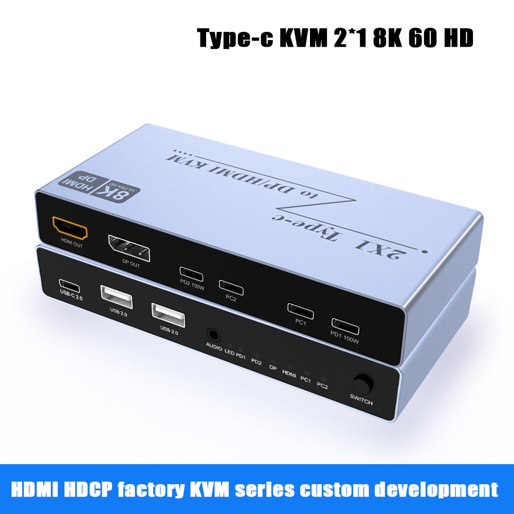 8k60hz dp kvm switch usb cable 2 port dual monitor 2in1 out hdmi kvm switch For Meeting Household HDMI KVM Switch