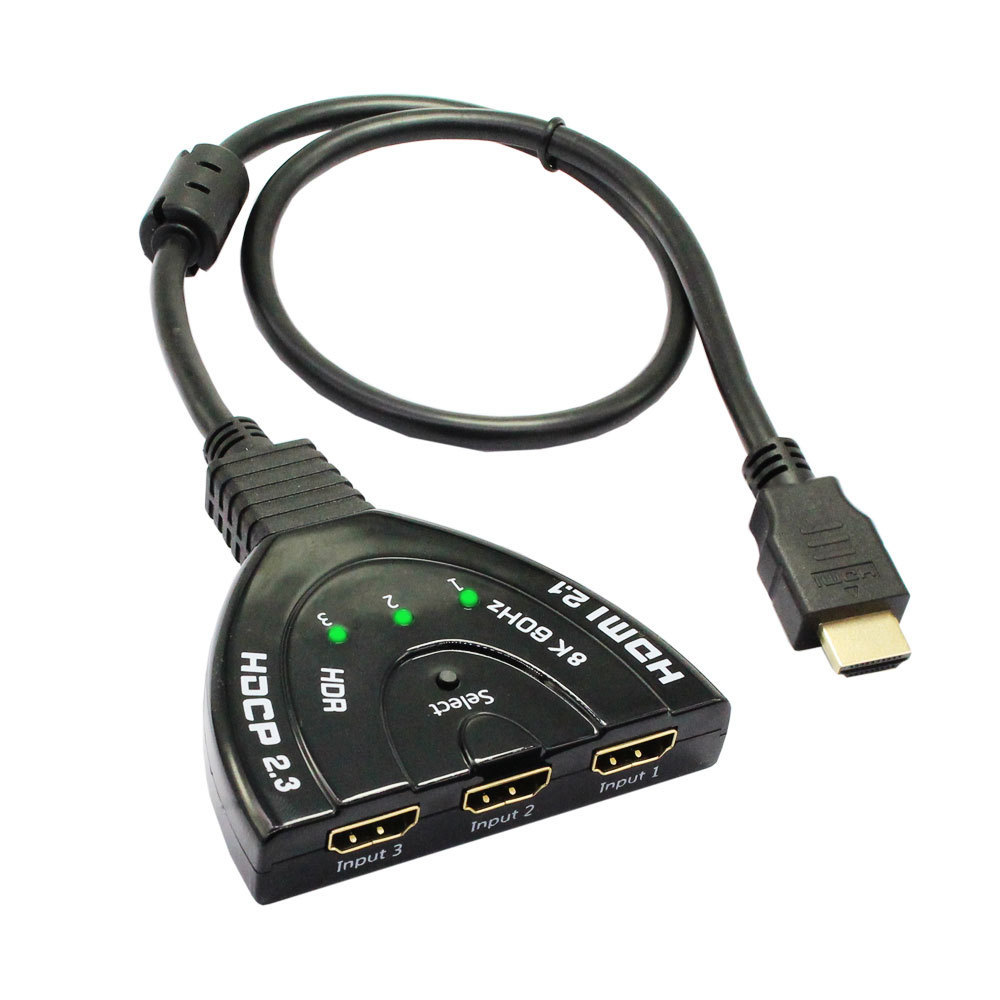 Hdmi 2.1 Switcher 4320P 8K Hdmi Switch 3 In 1 Out 3 Port Hdmi Hub Pigtail Cable For Dvd Hdtv Xbox Ps3 Ps4