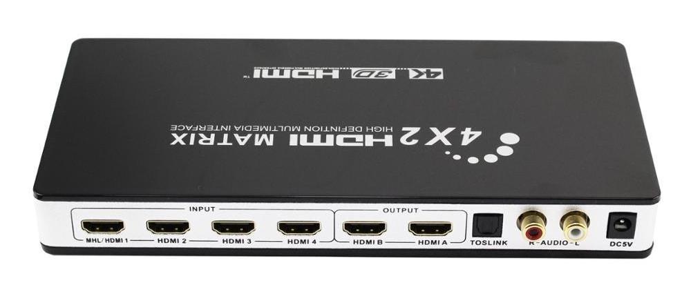 hdmi matrix switcher switch 4 in 2 out support 4K 30Hz CEC ARC with audio output