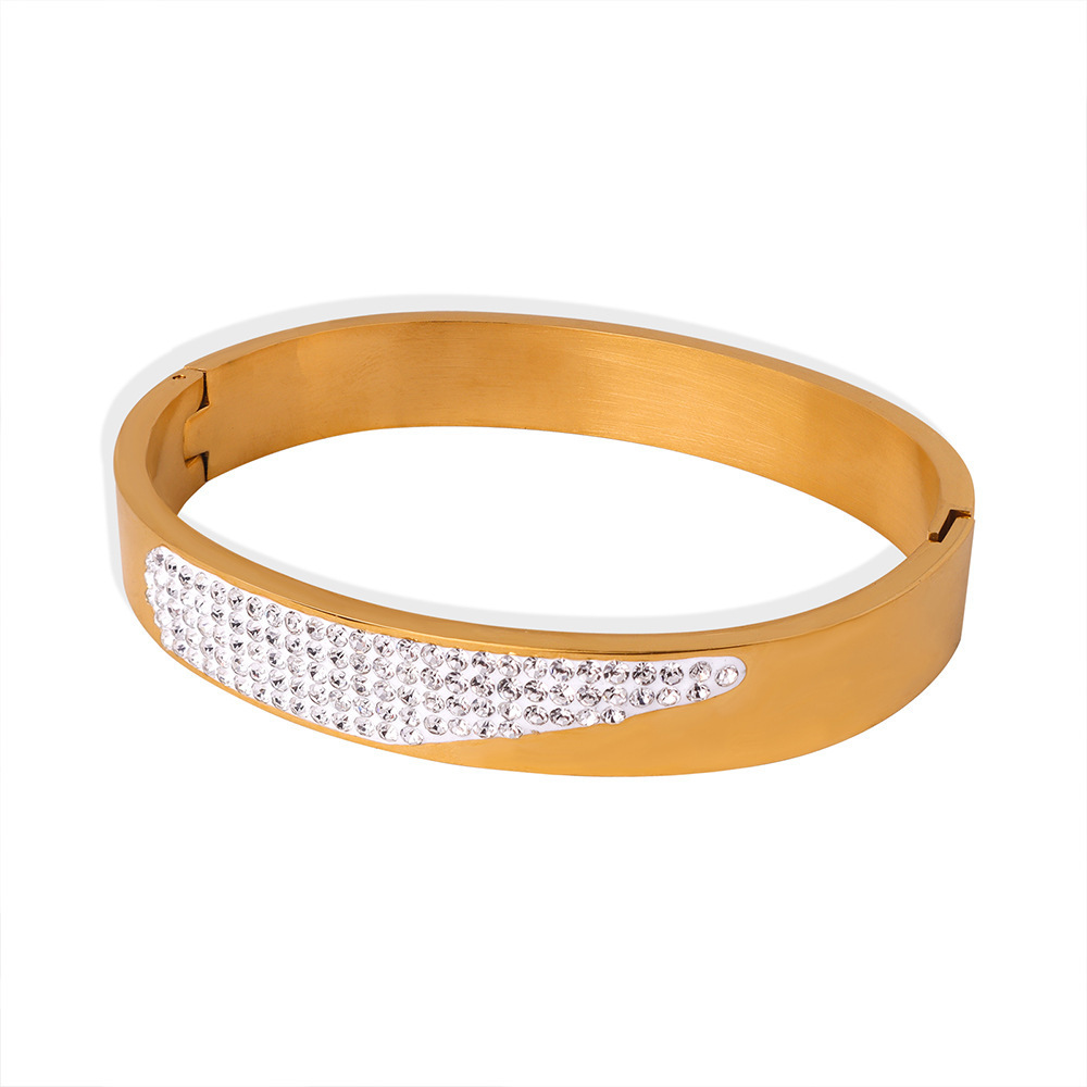 2024 Fashion New Personalized Titanium Steel Bracelet with 18K Gold-Plated Czech Diamond Designed Jewelry for Women