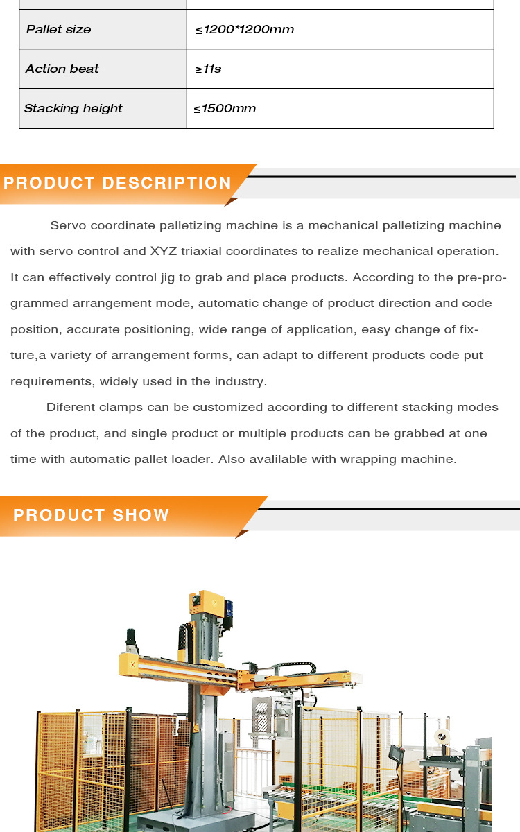 Auto Box/Case/Carton Coordinate Formula Palletizer Gantry Palletizing Machine with Stacking Machine Pallet Dispenser and Stacker