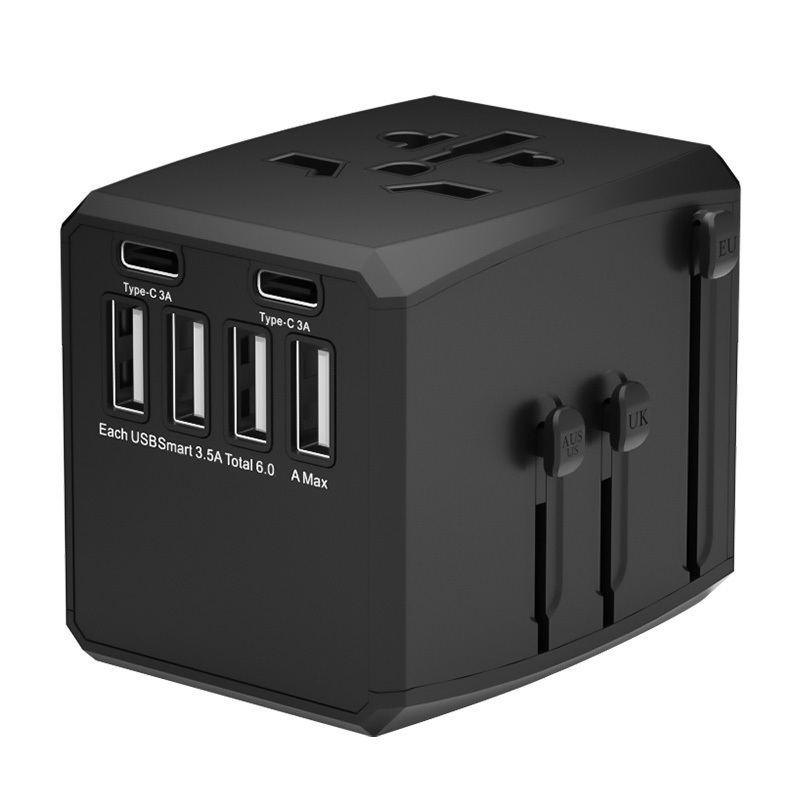 Universal Travel Adapter International Plug Adapter Fast 2.4A 6-USB European Power Plug AC Wall Charger