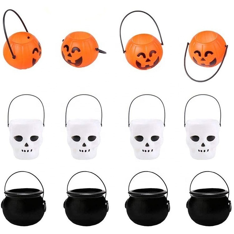 Halloween White Mini Candy Kettle Plastic Witch Cauldron Portable Skull Candy Kettles