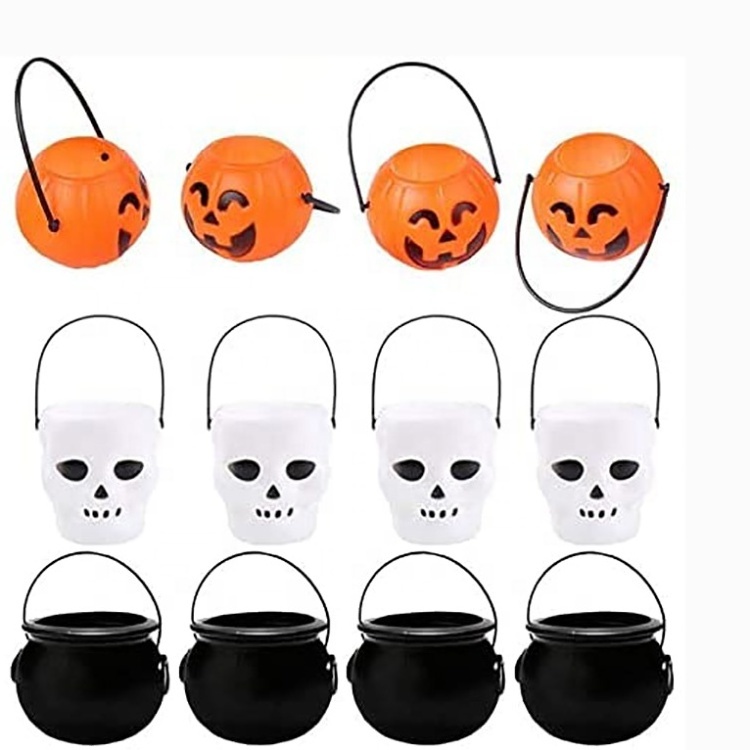 Halloween White Mini Candy Kettle Plastic Witch Cauldron Portable Skull Candy Kettles