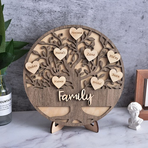 Decoration Name Sign Handmade Wooden Family Tree Personalized Family Natural Wood Color Carved Art & Collectible Engraving 24cm