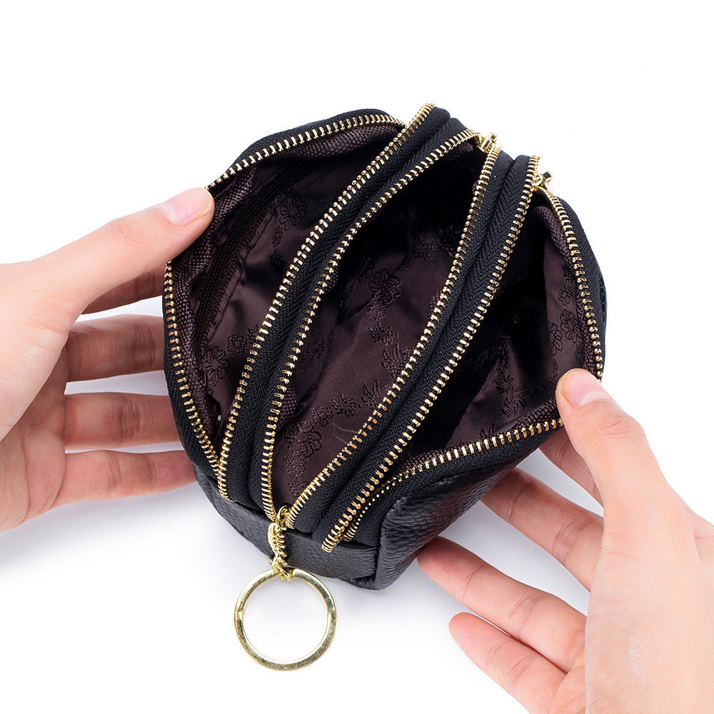 Mini Bag Cow Leather Coin Purse With Three Zippers Multi Functional Key Bag Women's wallet handbag diagonal shoulder