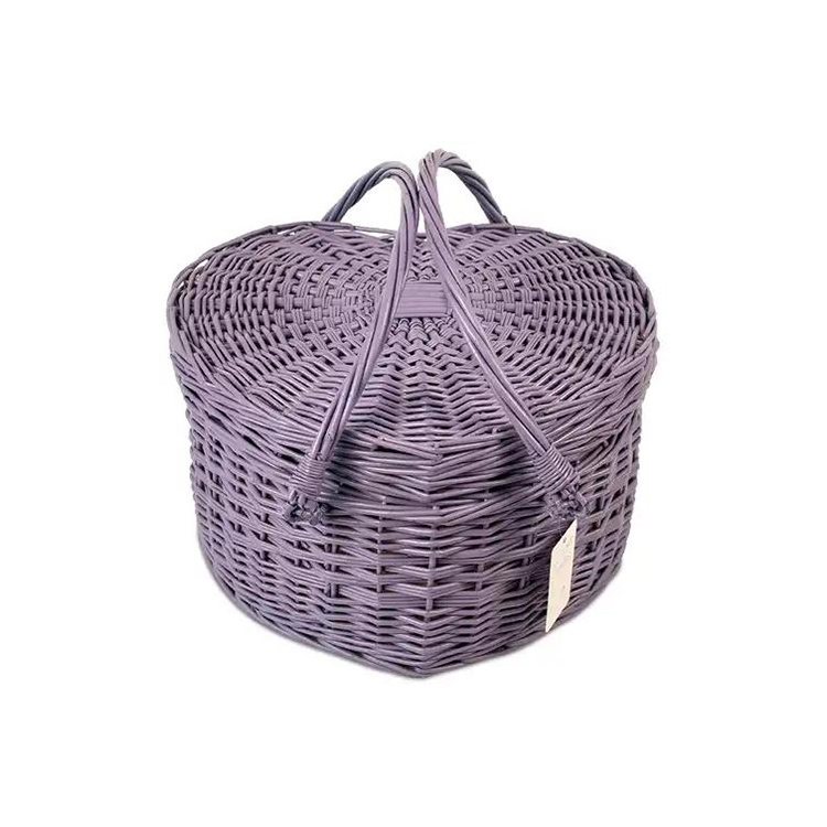 YRMT Wedding Gift Hamper Picnic 2 Person Set Couple Gifts Purple Wicker Heart Shaped Picnic Basket