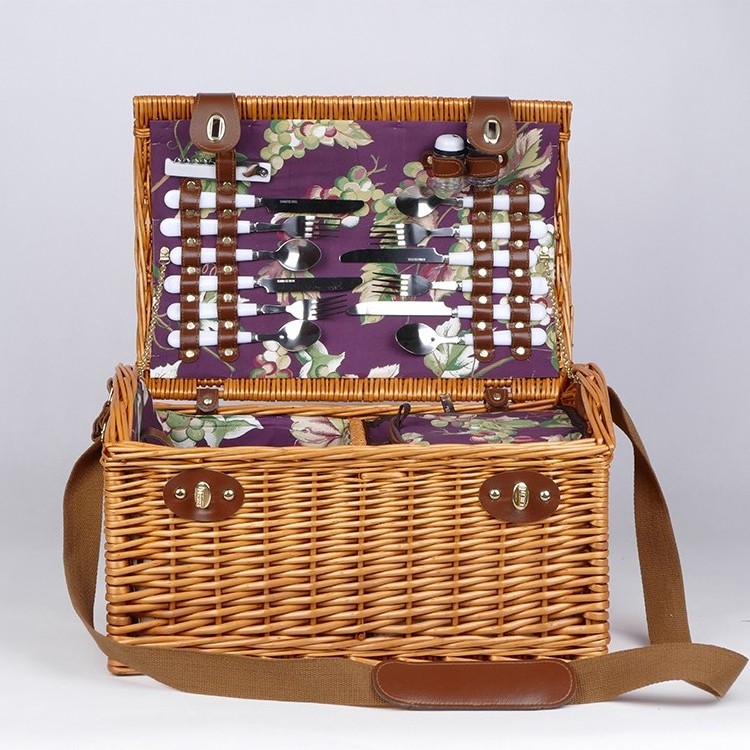 YRMT Wholesale Willow Picnic Basket Suitcase Shape Wicker Cheap Picnic Basket with Lid and Strap