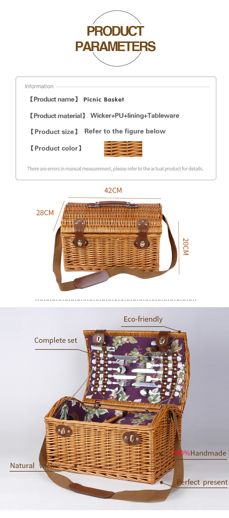 YRMT Wholesale Willow Picnic Basket Suitcase Shape Wicker Cheap Picnic Basket with Lid and Strap