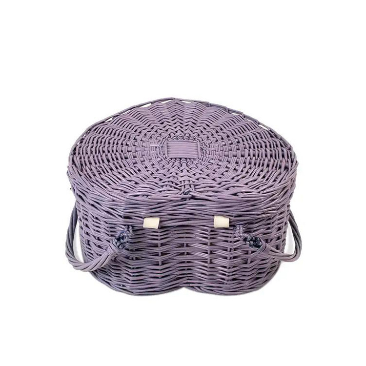 YRMT Wedding Gift Hamper Picnic 2 Person Set Couple Gifts Purple Wicker Heart Shaped Picnic Basket