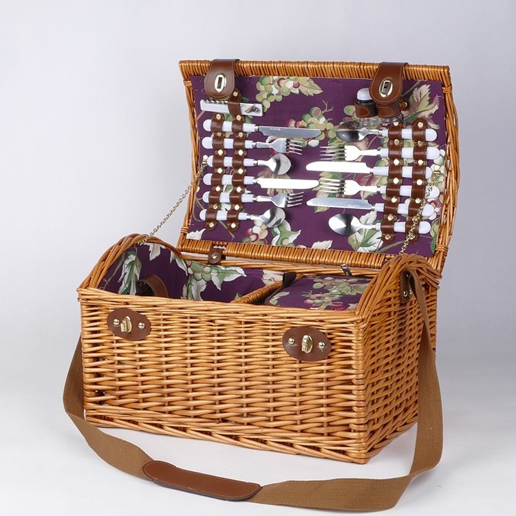 YRMT Wholesale Willow Picnic Basket Suitcase Shape Wicker Cheap Picnic Basket with Lid and Strap