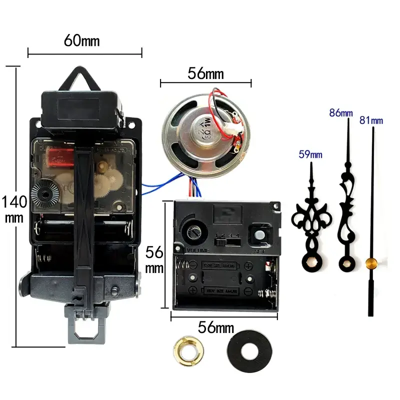 Pendulum Clock Mechanism Sweep Silent Power 9mm Screw Trigger Movement With Music Chime Box Horn And 9301# Black Hands