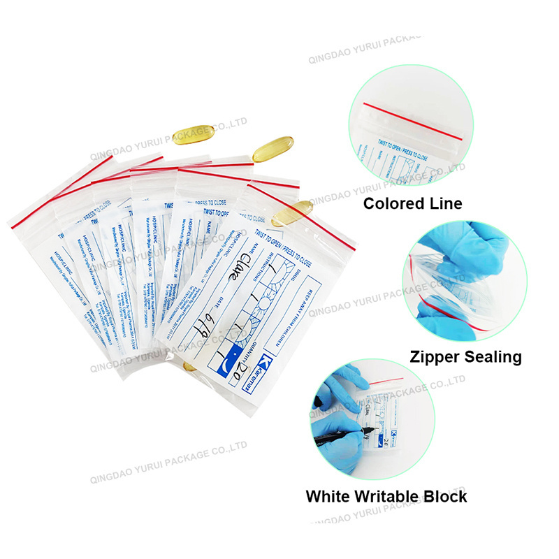 YURUI Factory LDPE Plastic Small Zipper Airtight Packaging Drug Pill Pharmacy Dispensing Tablet Ziplock Medicine Bag