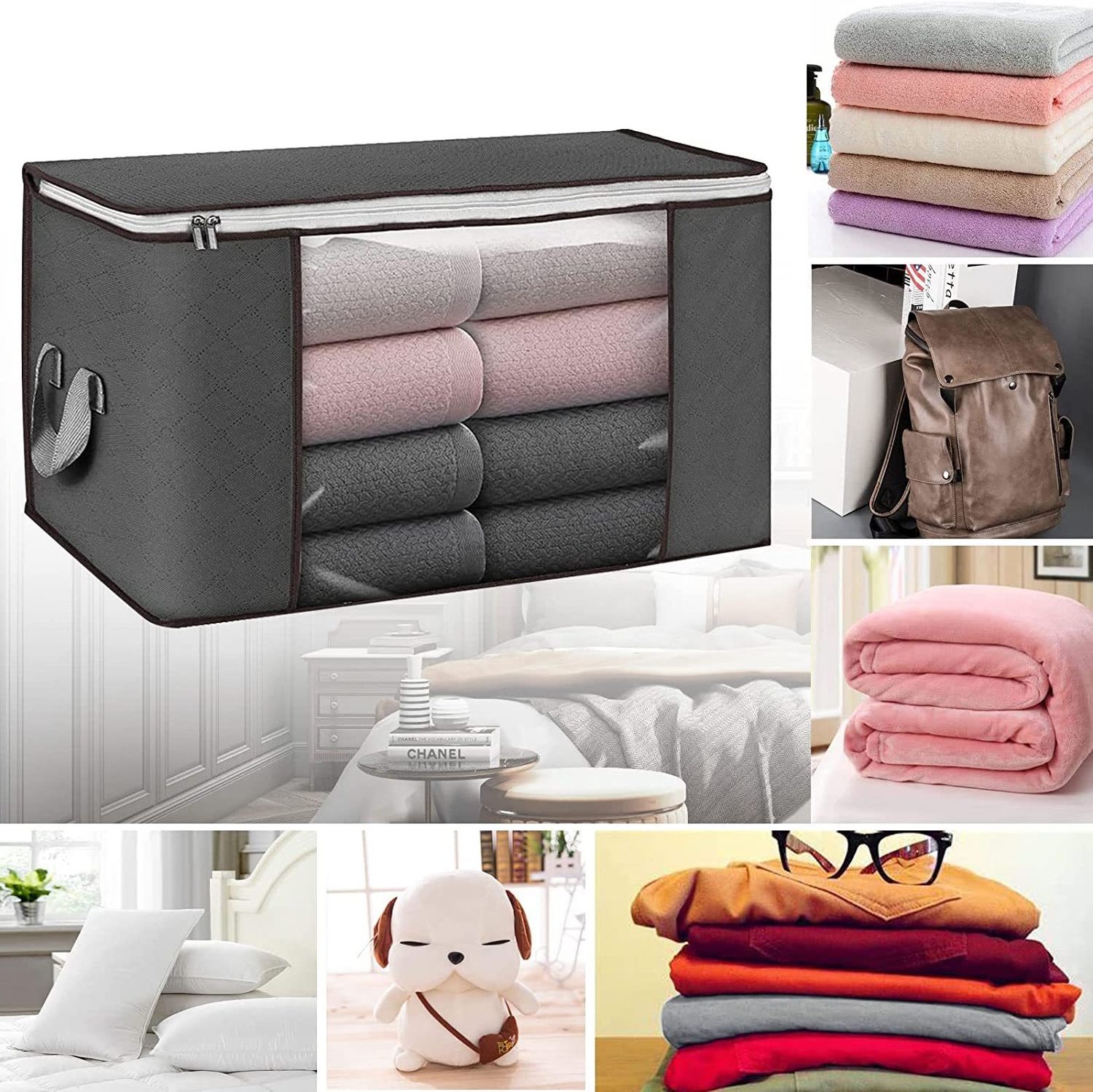 90L Large Storage Bags Clothes Storage Bins Foldable Closet Organizer Non Woven Collapsible Storage Box