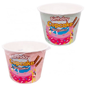 New arrival Halal delicious birthday cake marshmallow cup center filled jam marshmallow candy