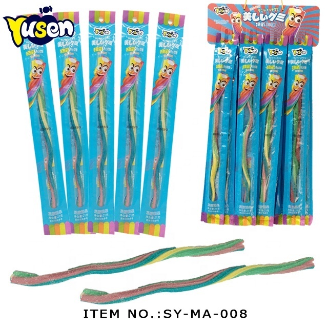 Wholesale Halal Stick Gummy Candy Rainbow Sugar Coated Sour Strip with Filling Gummy Sour Candy