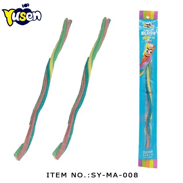 Wholesale Halal Stick Gummy Candy Rainbow Sugar Coated Sour Strip with Filling Gummy Sour Candy