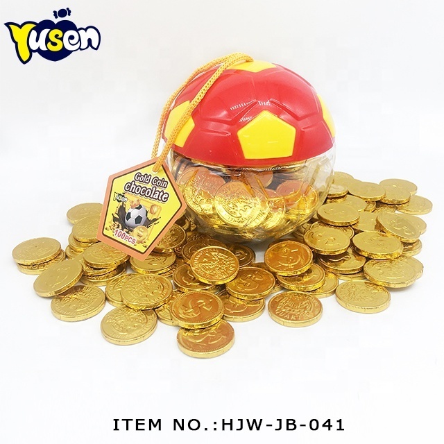 New Type Hot Selling High Quality Funny Plastic Football Jar Delicious Sweet Gold Coin Chocolate Candy