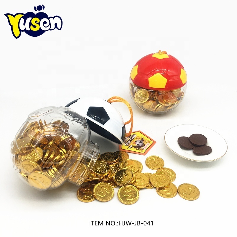 New Type Hot Selling High Quality Funny Plastic Football Jar Delicious Sweet Gold Coin Chocolate Candy