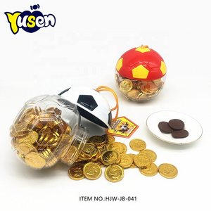 New Type Hot Selling High Quality Funny Plastic Football Jar Delicious Sweet Gold Coin Chocolate Candy