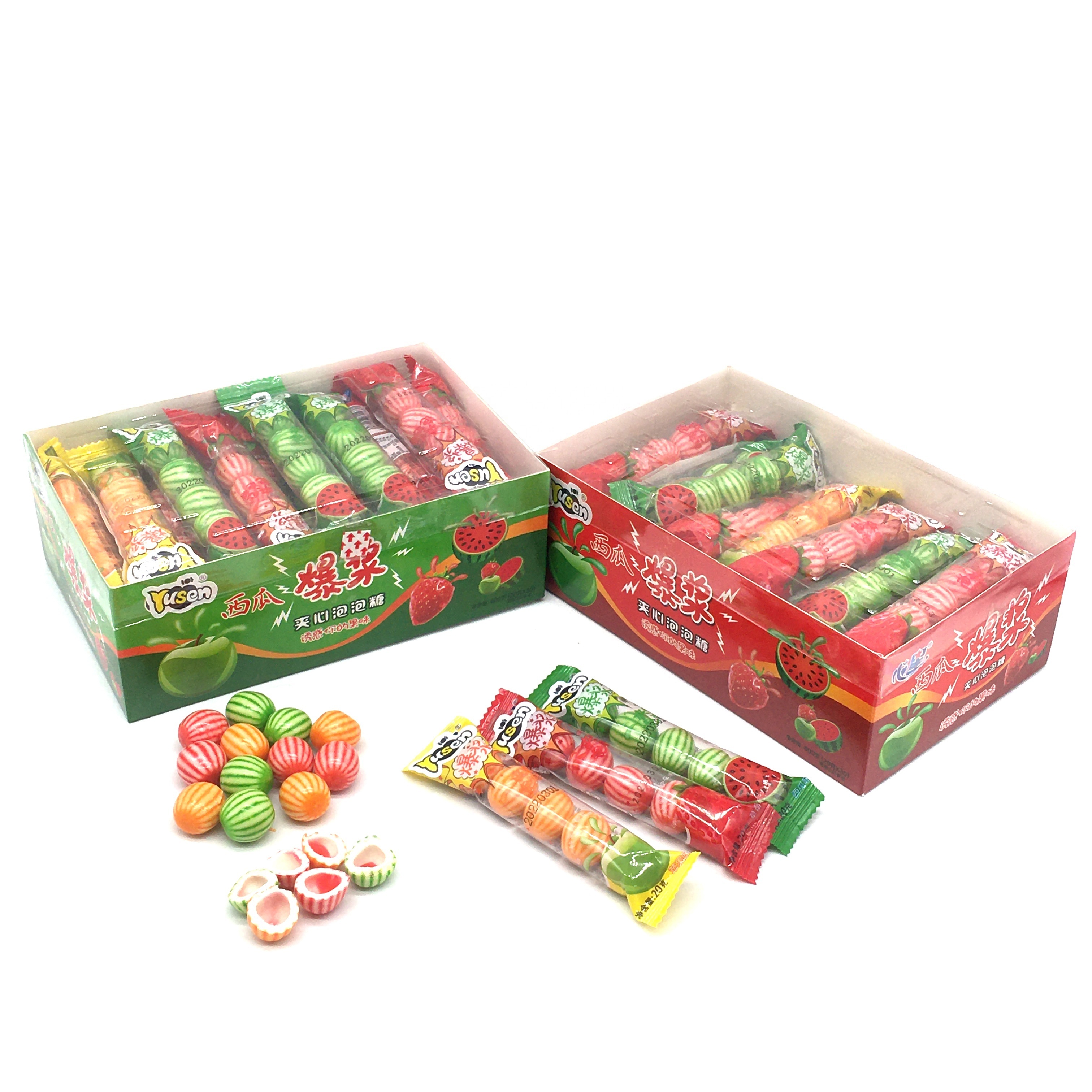 3 In 1 Mix Strawberry Watermelon Apple Explode The Fruit Pulp Sandwich Chewing Gum Bubble Gum