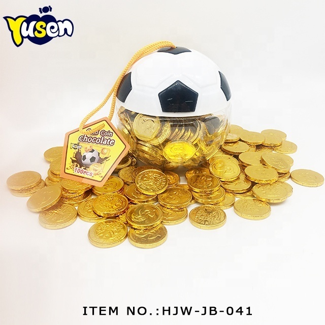 New Type Hot Selling High Quality Funny Plastic Football Jar Delicious Sweet Gold Coin Chocolate Candy