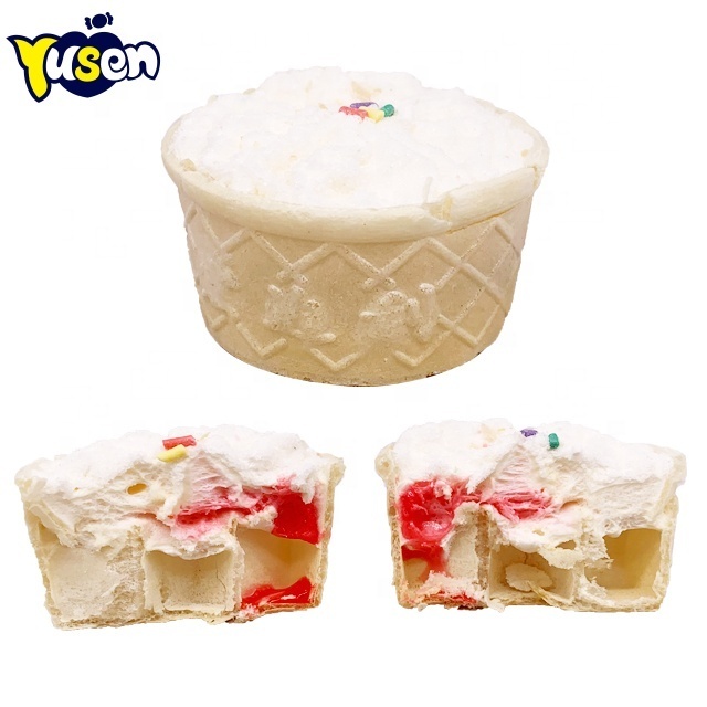 New arrival Halal delicious birthday cake marshmallow cup center filled jam marshmallow candy