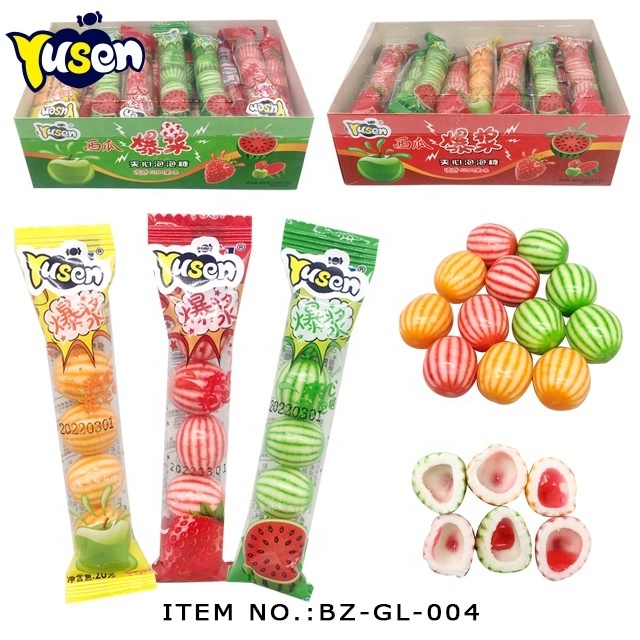 3 In 1 Mix Strawberry Watermelon Apple Explode The Fruit Pulp Sandwich Chewing Gum Bubble Gum