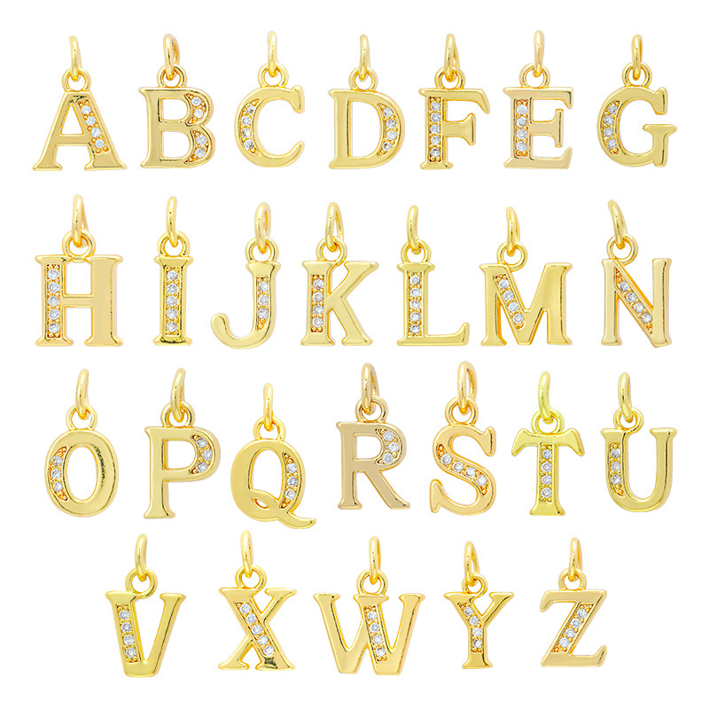 New Arrival A To Z Alphabet Charms Cubic Zircon Copper Metal Gold Plated Initial Letter Necklace Pendants For Diy Jewelry Making