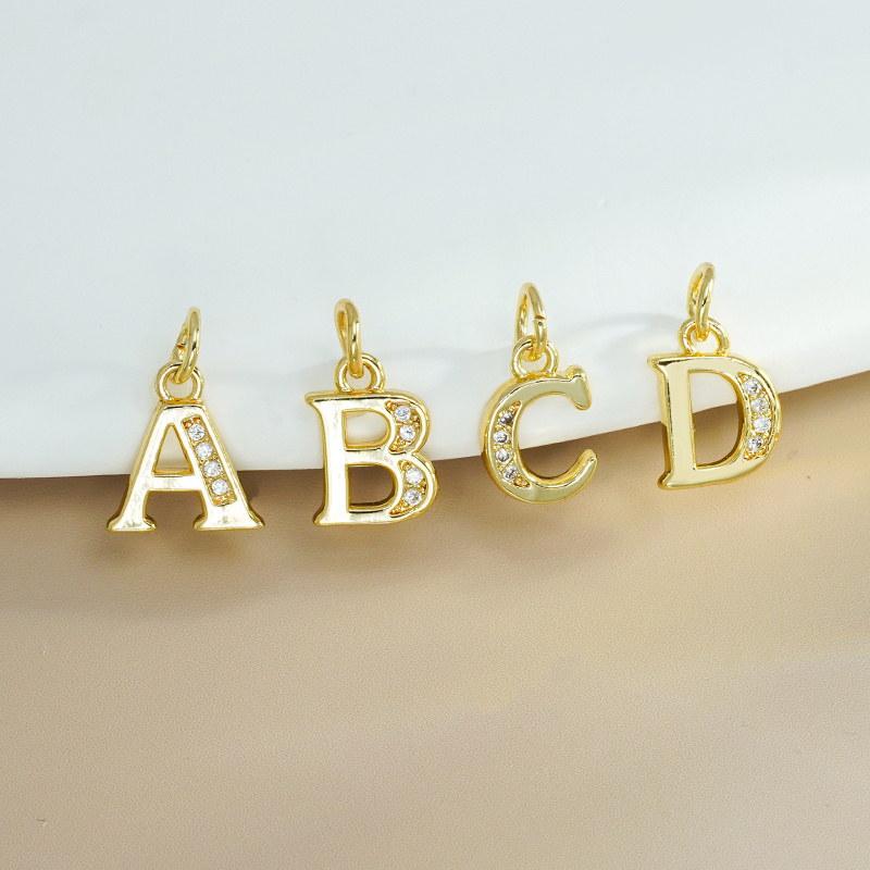 New Arrival A To Z Alphabet Charms Cubic Zircon Copper Metal Gold Plated Initial Letter Necklace Pendants For Diy Jewelry Making