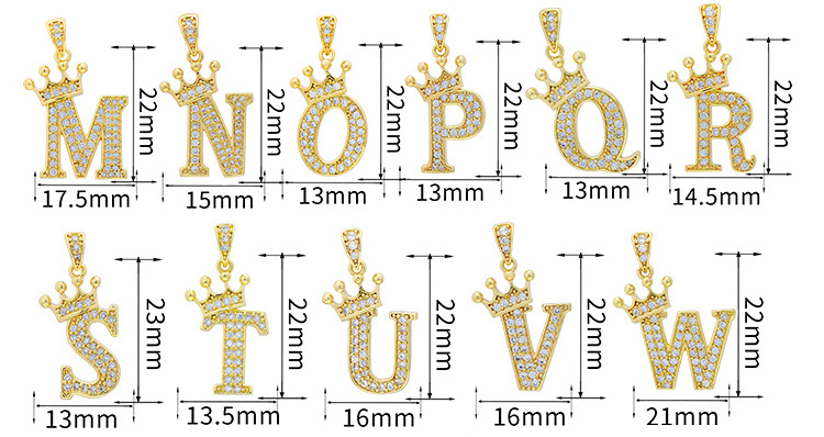 A-Z Letter Crown Charms Zircon Initial Alphabet  Brass Cubic Zirconia Diy Letter Pendants For Necklace Hip Hop Women Man Jewelry