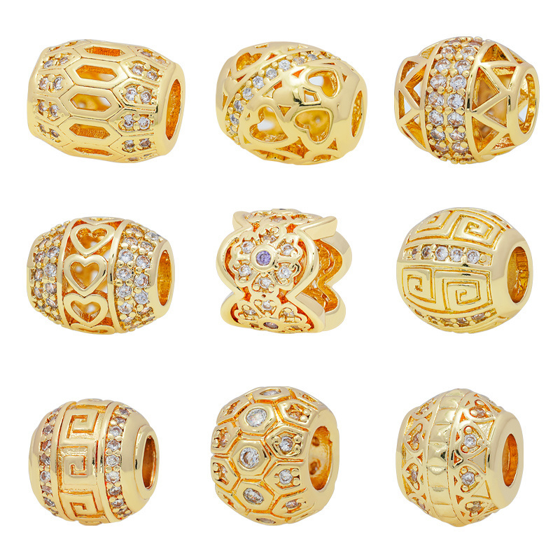 Mixed Style Brass Gold Filled Micro Pave Diy Cubic Zirconia Charms For Bracelet Loose Spacer Beads For Jewelry Making Wholesale