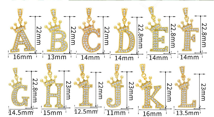 A-Z Letter Crown Charms Zircon Initial Alphabet  Brass Cubic Zirconia Diy Letter Pendants For Necklace Hip Hop Women Man Jewelry