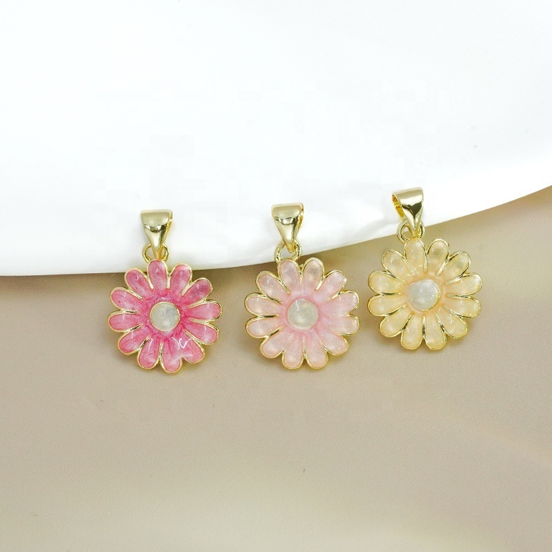 Cute Colorful 18K Gold Flower Oil Drop Charms Smiley Face Heart Enamel Pendant Necklace Dripping Oil Pendants For Jewelry Making