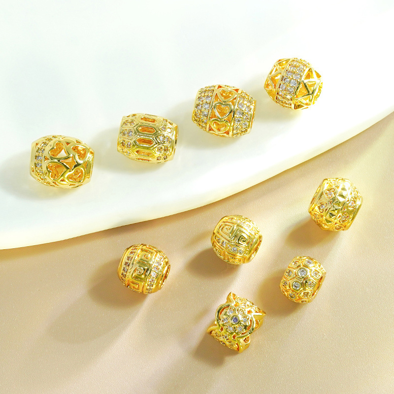 Mixed Style Brass Gold Filled Micro Pave Diy Cubic Zirconia Charms For Bracelet Loose Spacer Beads For Jewelry Making Wholesale