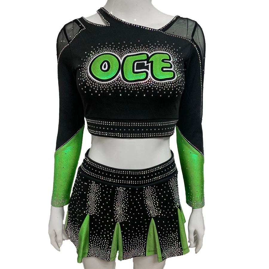 Hot spandex custom design your own uniform cheerleading red and black cheerleading uniforms