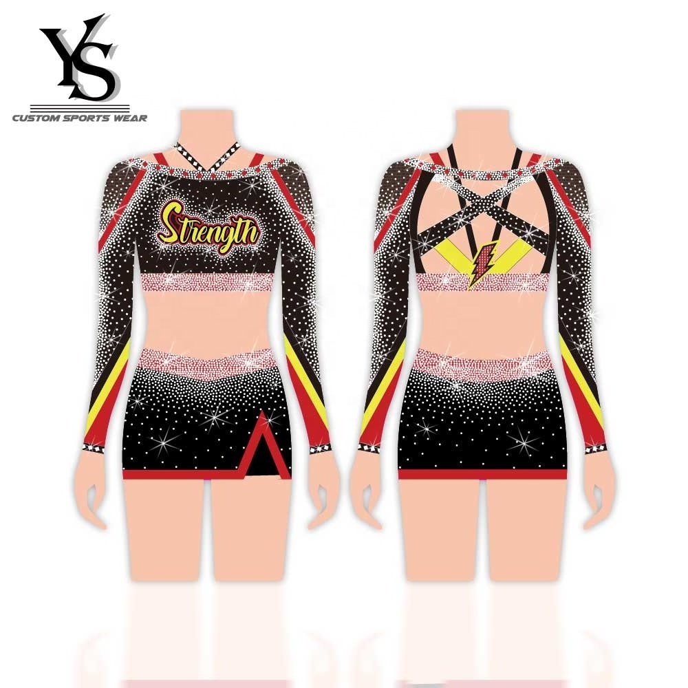 Hot spandex custom design your own uniform cheerleading red and black cheerleading uniforms