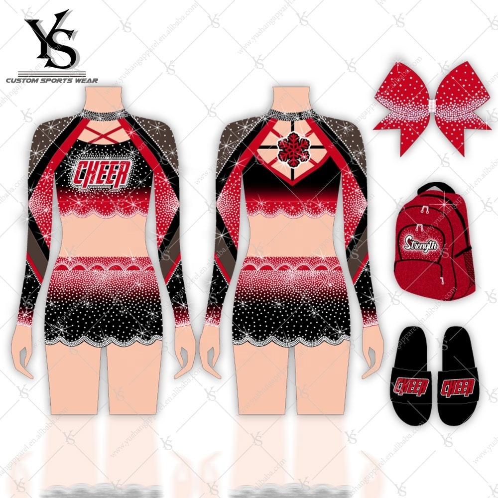 Plus size bulk cheer uniforms crop tops all-star black red and white cheer uniform