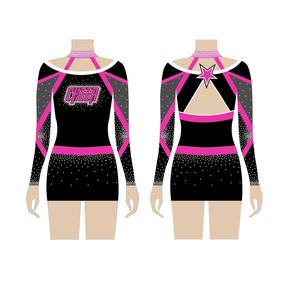 Custom Sublimation Pink Cheerleading Uniform in Queen Style with Bling