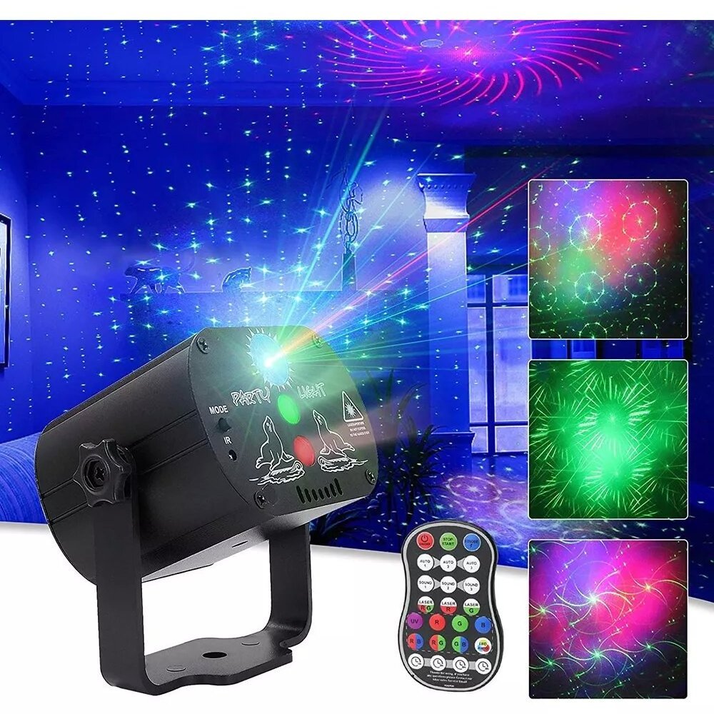 Party Dj Disco Lights  Blue Laser Lights Patterns Projector Sound Activated Remote Control For Parties Decor Stage Dance Karaoke