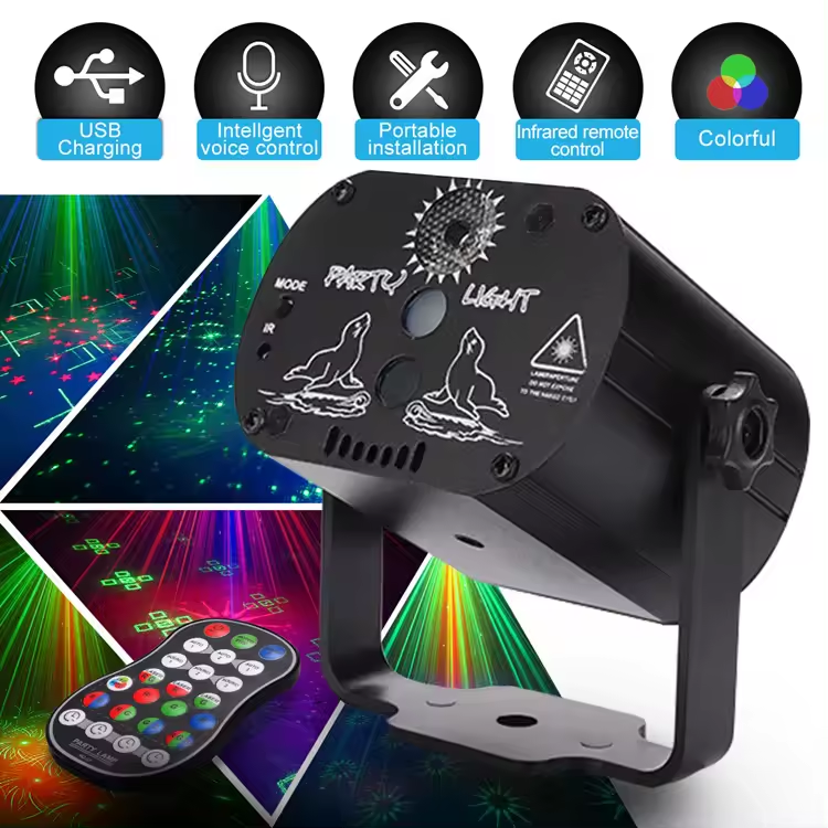 Party Dj Disco Lights  Blue Laser Lights Patterns Projector Sound Activated Remote Control For Parties Decor Stage Dance Karaoke