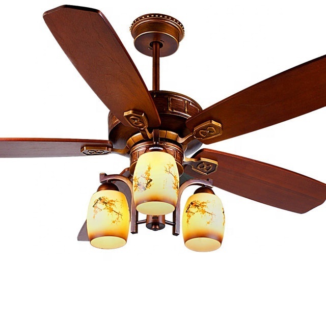 52 inch orient retro style decorative fans flower design glass lamp 5 solid wood blades ceiling fan with light